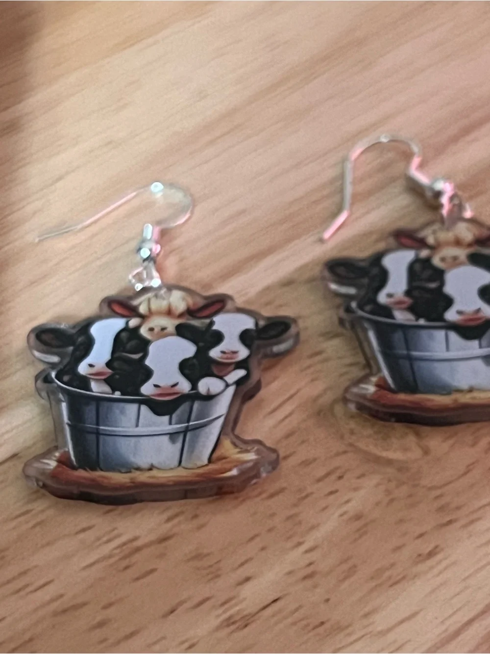 Cute Cow Bucket Earrings - Novelty Farm Animal Jewelry E201